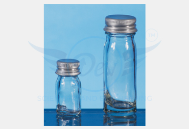 BOTTLE MCCARTNEY (BIJOU) UNIVERSAL, WIDE MOUTH CLEAR NEUTRAL GLASS AUTOCLAVABLE, WITH ALUMINIUM SCREW CAP AND RUBBER WASHER
