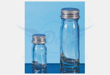 BOTTLE MCCARTNEY (BIJOU) NARROW MOUTH CLEAR NEUTRAL GLASS AUTOCLAVABLE. WITH ALUMINIUM SCREW CAP AND RUBBER LINER